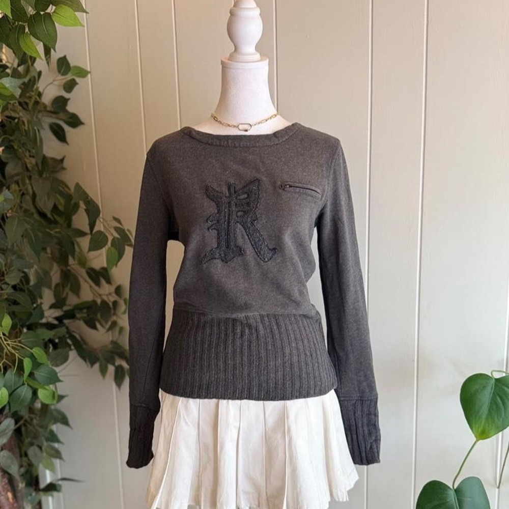 Ralph Lauren Gray Long Sleeve Sweater Ribbed Waist Women's Size Medium